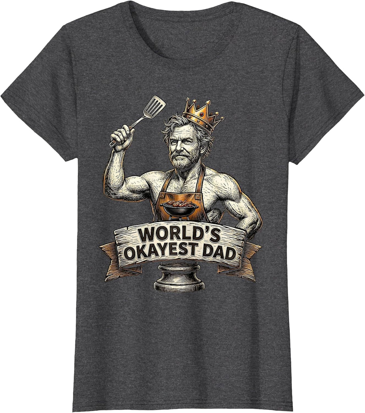 Women's World's Okayest Dad Funny Father Design T-Shirt - Dark Heather Grey