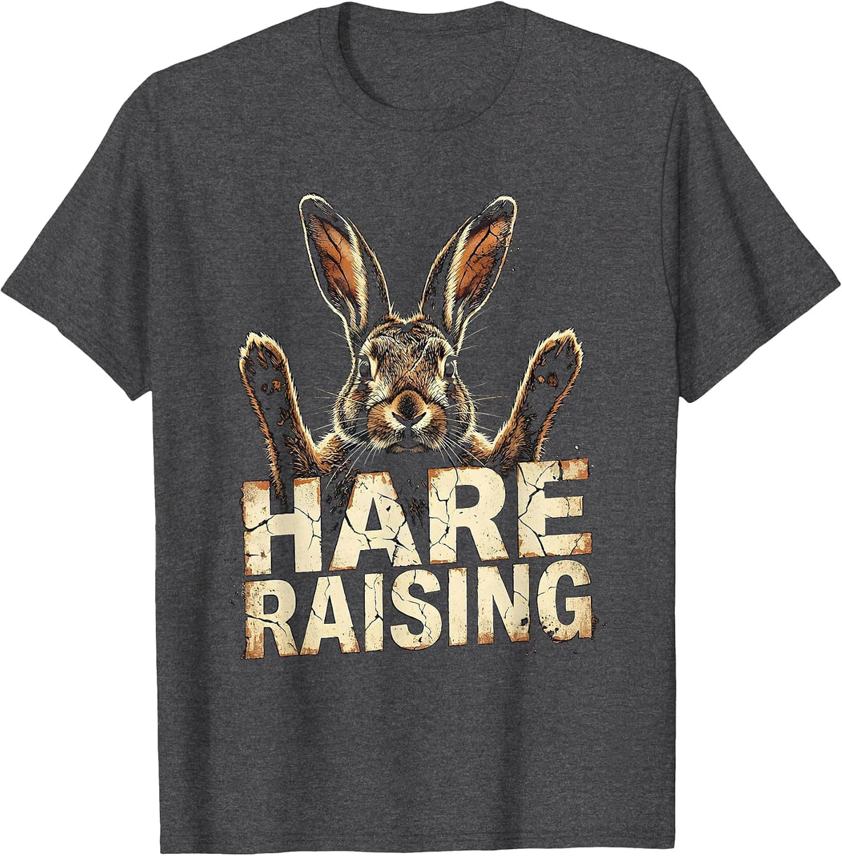Hare Raising Distressed Funny Rabbit Lover Gift T-Shirt - Dark Heather Grey