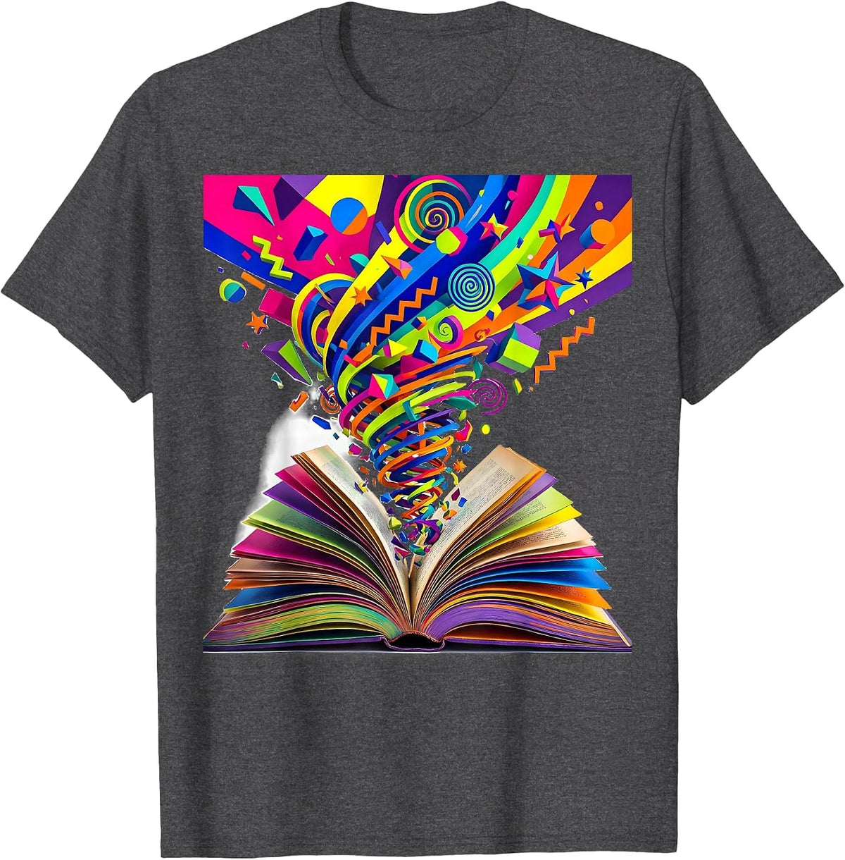 Dyslexia Awareness Open Book Floating Letters T-Shirt - Dark Heather Grey