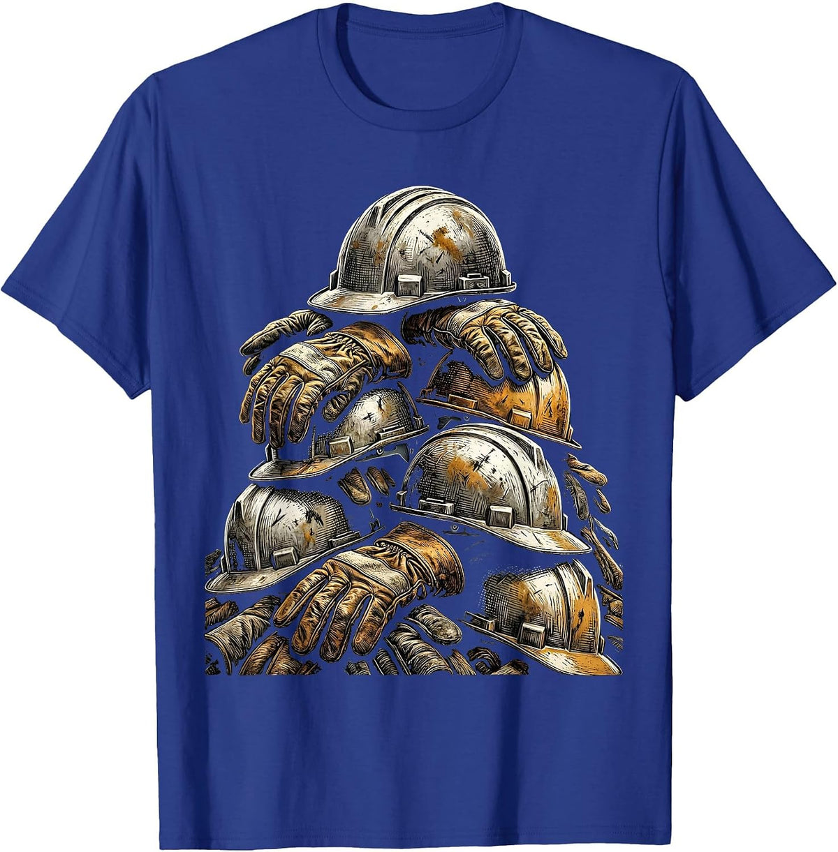 Blue Collar Work Gloves and Helmets Graphic T-Shirt - Royal Blue