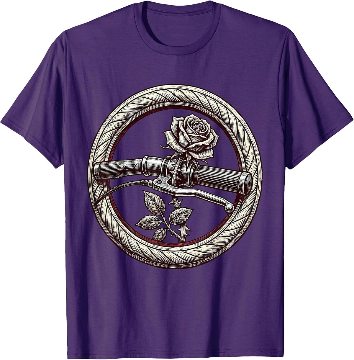 Rose Wrapped Chrome Motorcycle Handlebar Graphic T-Shirt - Purple