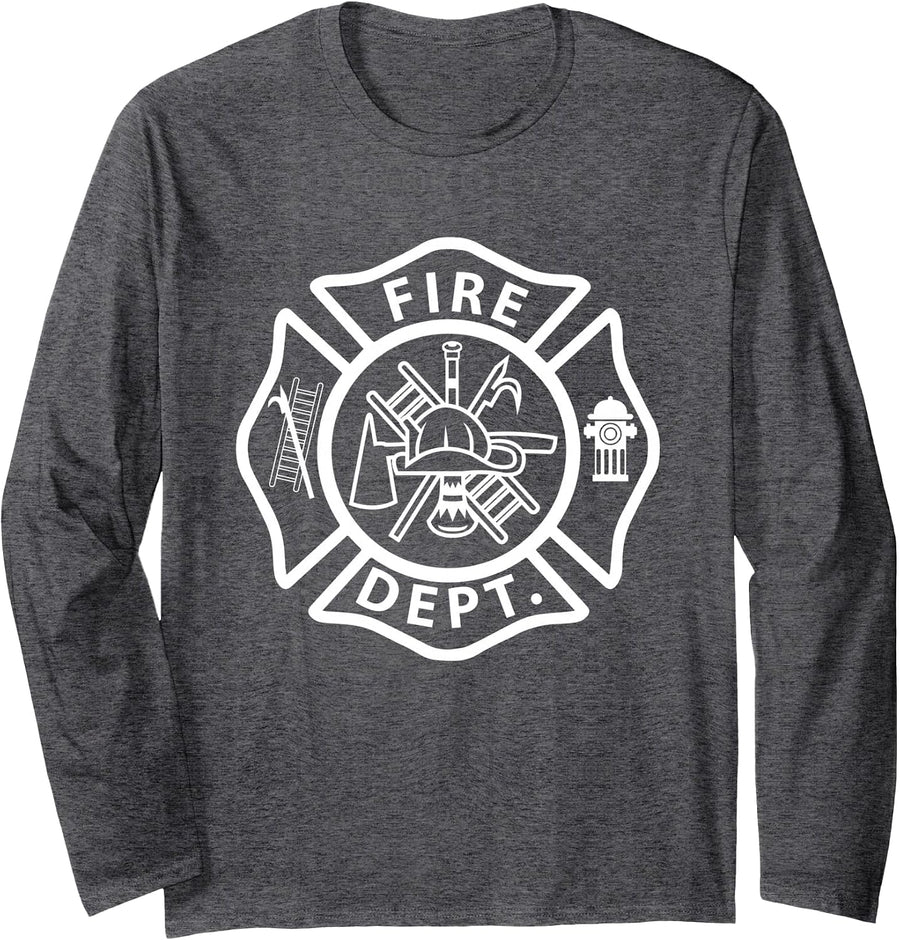 Fire Department Logo Uniform Fireman Symbol Firefighter Gear Long Sleeve T-Shirt - Adult Unisex Dark Heather Grey