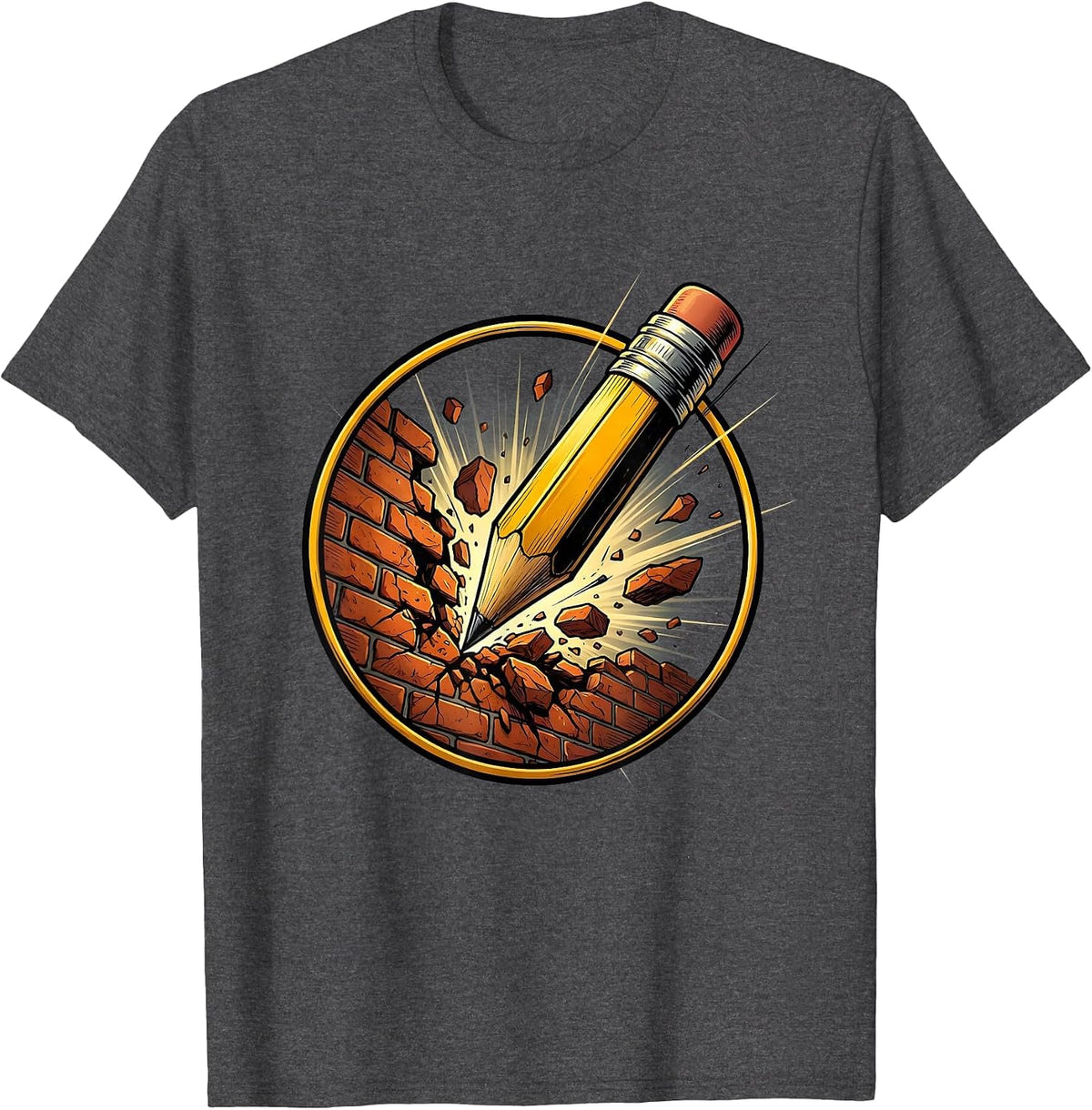 Men's Sped Teacher Pencil Breaking Through Brick Wall T-Shirt - Dark Heather Grey