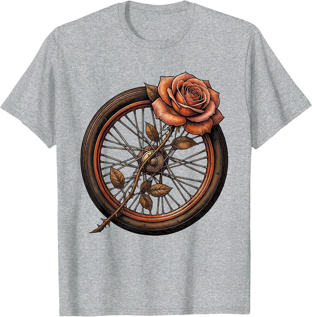 Men's Vintage Motorcycle Wheel Rose Biker Graphic T-Shirt - Heather Grey