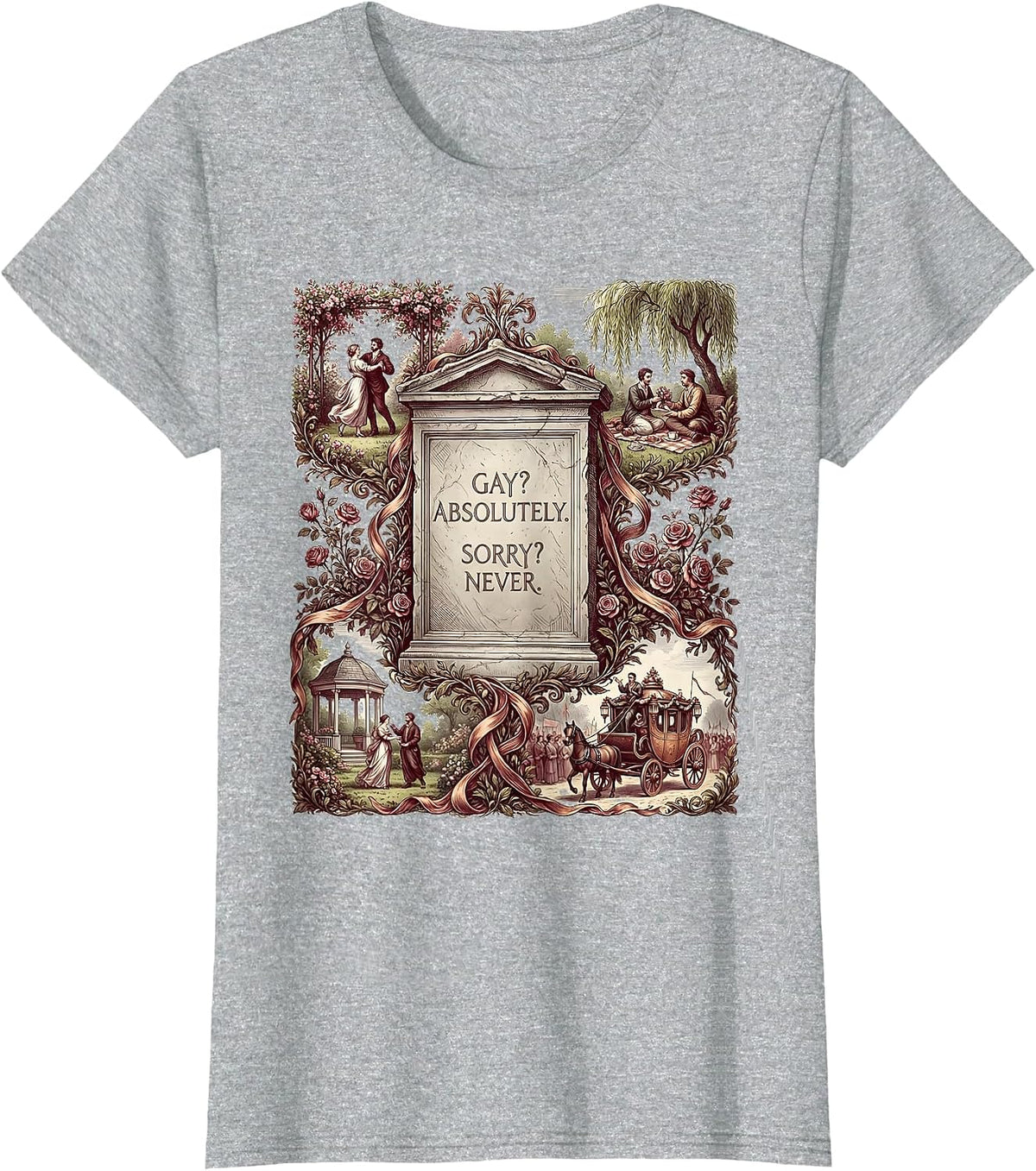 Gay? Absolutely. Sorry? Never. Pride Statement Design T-Shirt - Heather Grey