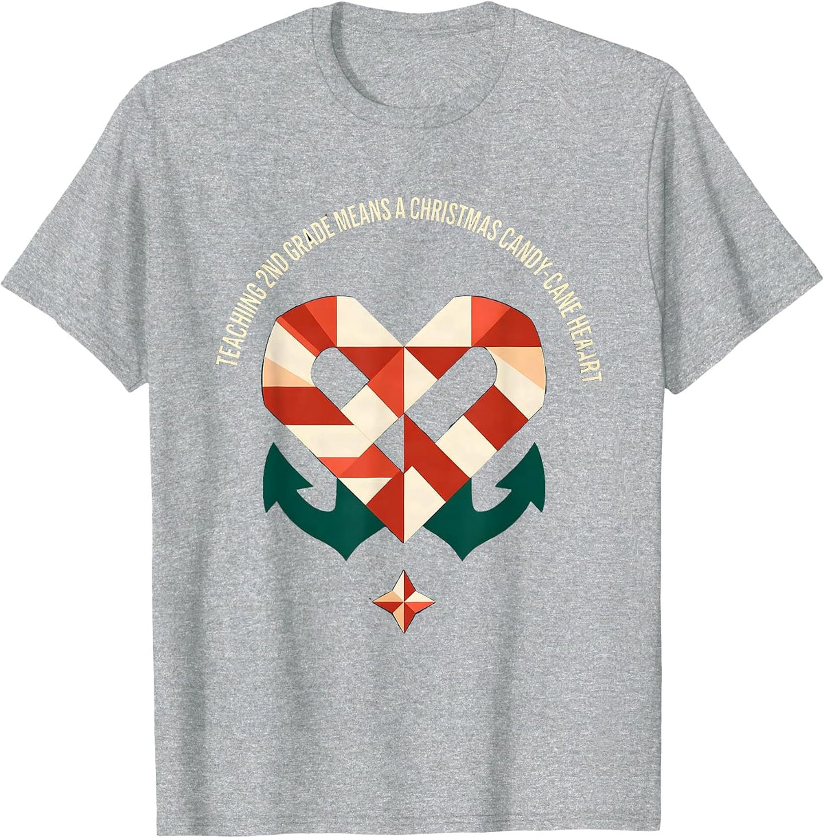 Men's Teaching 2nd Grade Means A Christmas Candy-Cane Heart T-Shirt - Heather Grey