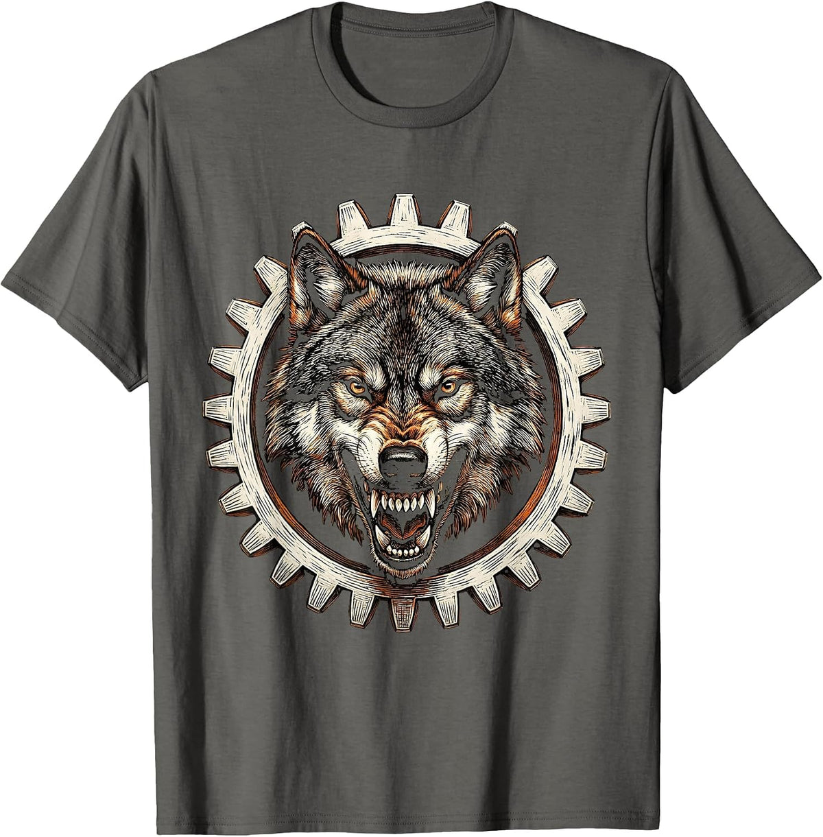 Men's Wolf Head Motorcycle Sprocket Gear Graphic T-Shirt - Asphalt Grey