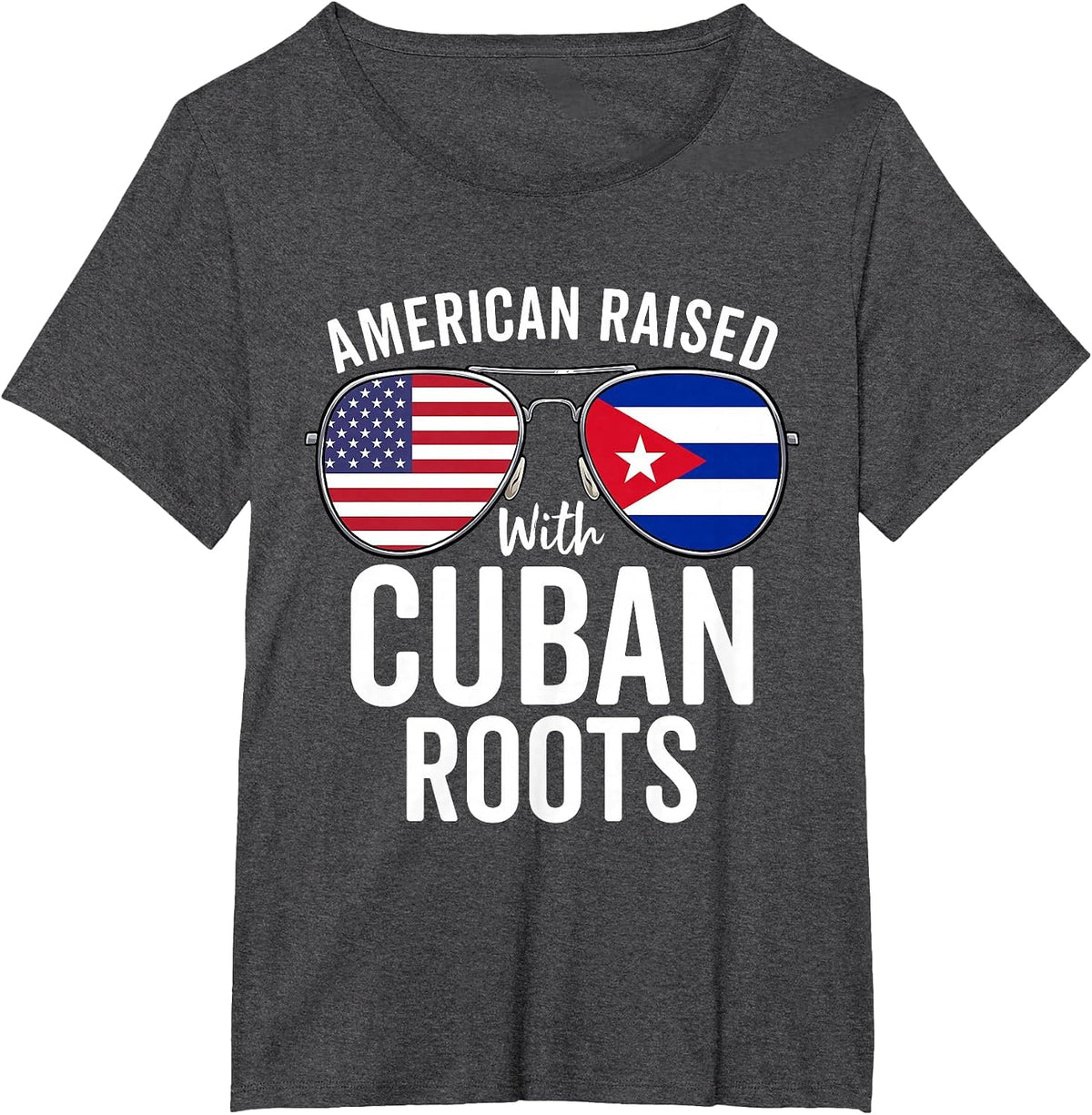 American Raised with Cuban Roots USA Cuba Flag T-Shirt - Dark Heather Grey