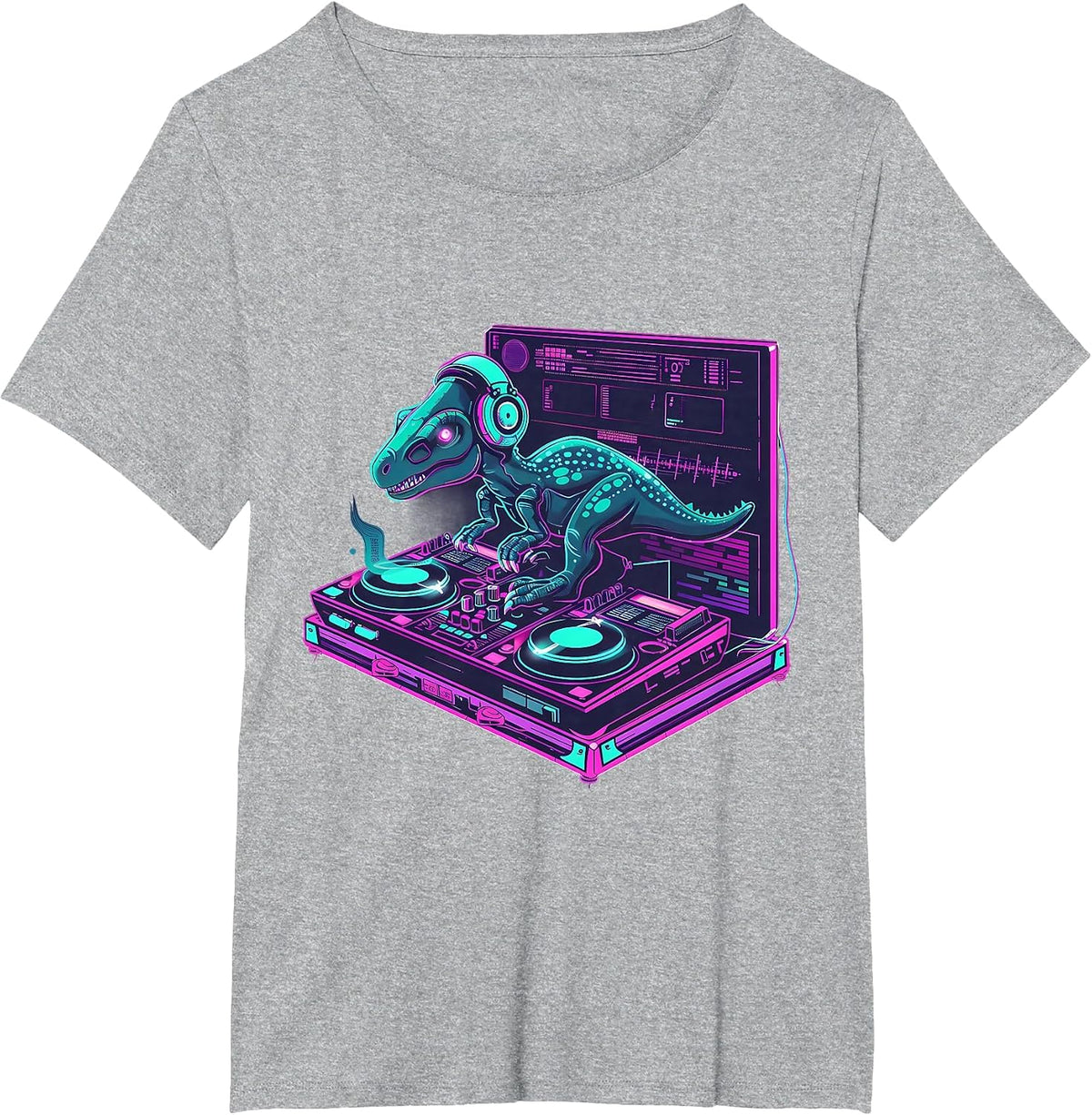 Dinosaur Music DJ House Beatmaker Turntable DJ Dinosaur T-Shirt - Heather Grey