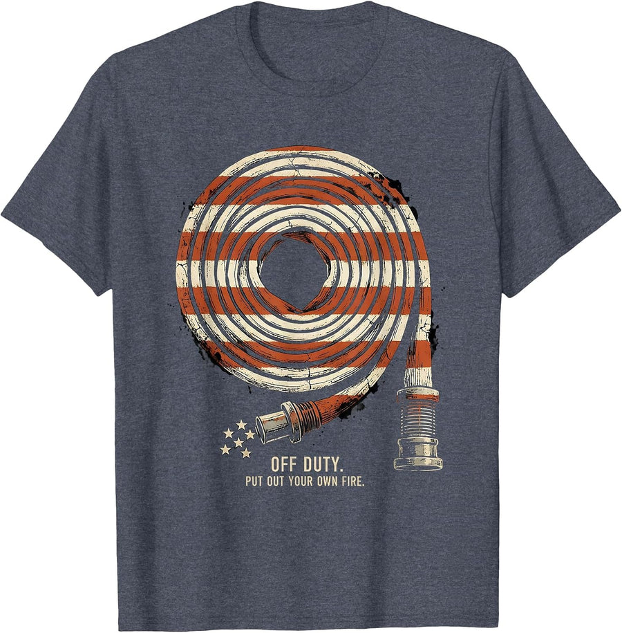 Off Duty Put Out Your Own Fire Distressed Firefighter Gift T-Shirt - Heather Blue
