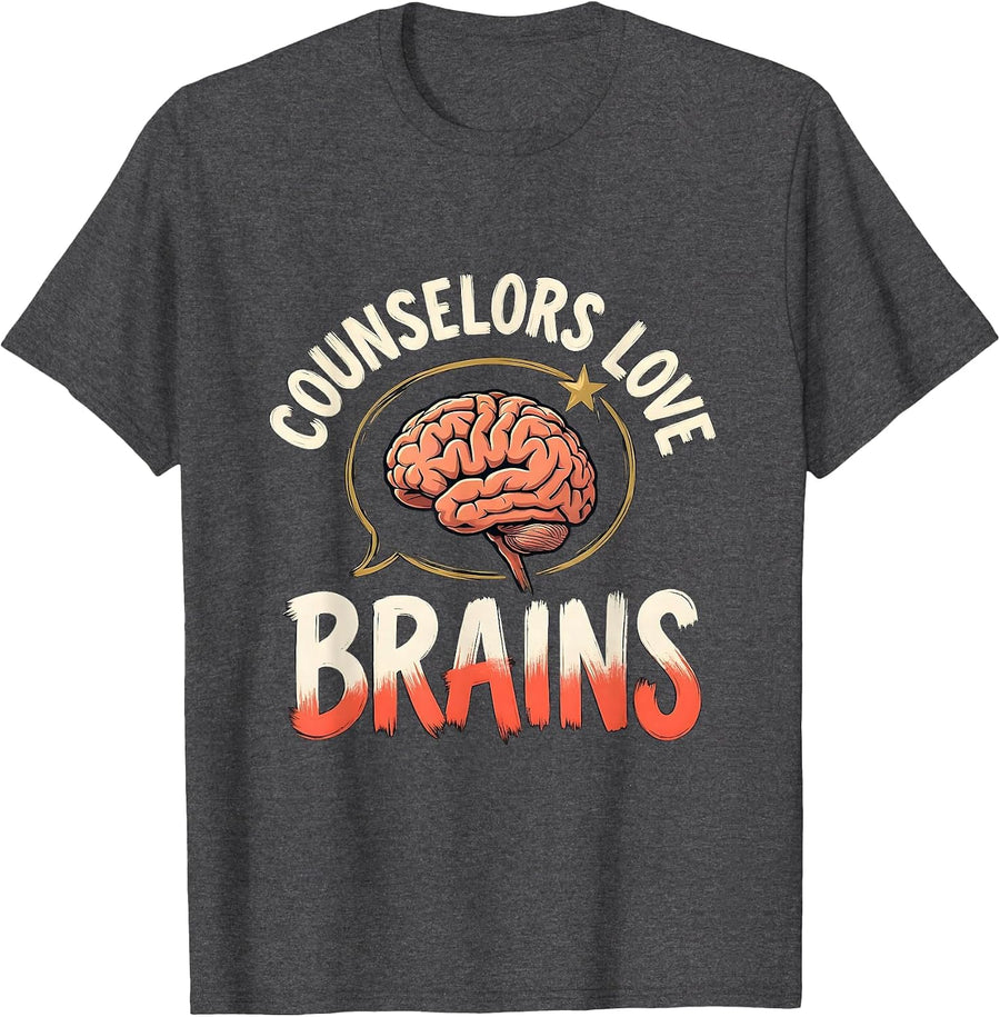 Men's Counselors Love Brains Funny Teacher Halloween Zombie T-Shirt - Dark Heather Grey