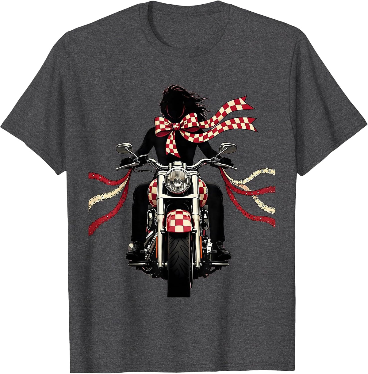 Men's Checkered Bandana Vintage Motorcycle Rider Graphic T-Shirt - Dark Heather Grey
