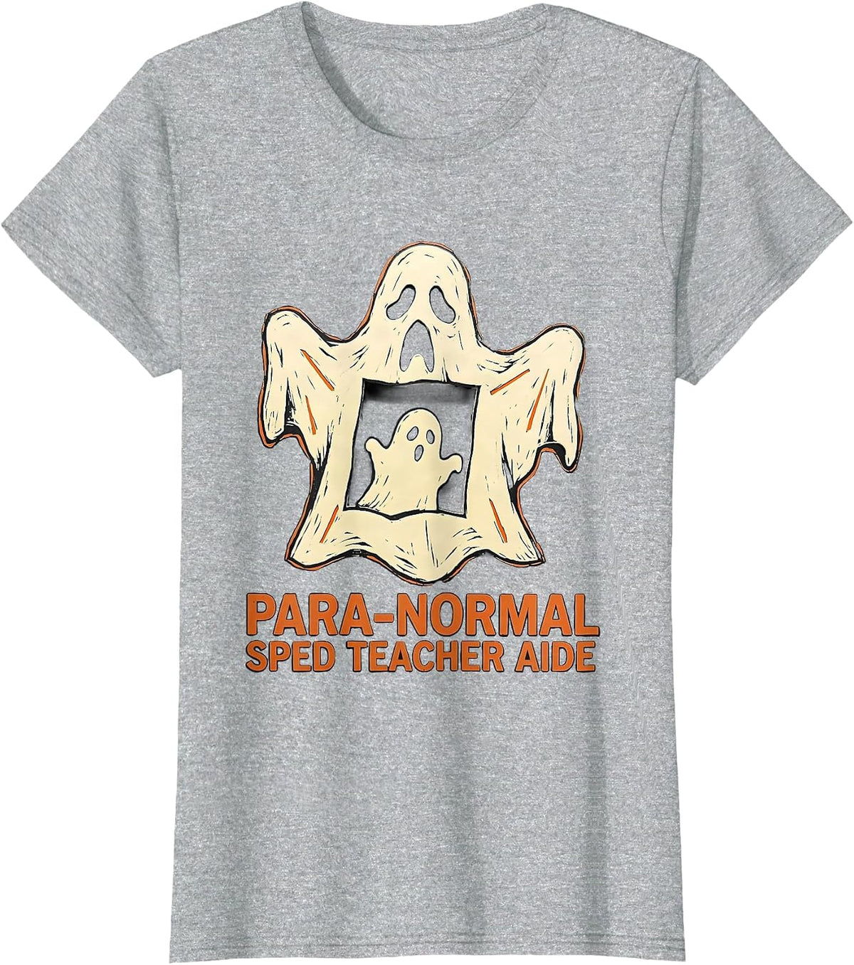Women's Para-Normal SPED Teacher Aide Ghost Linocut Halloween T-Shirt - Heather Grey