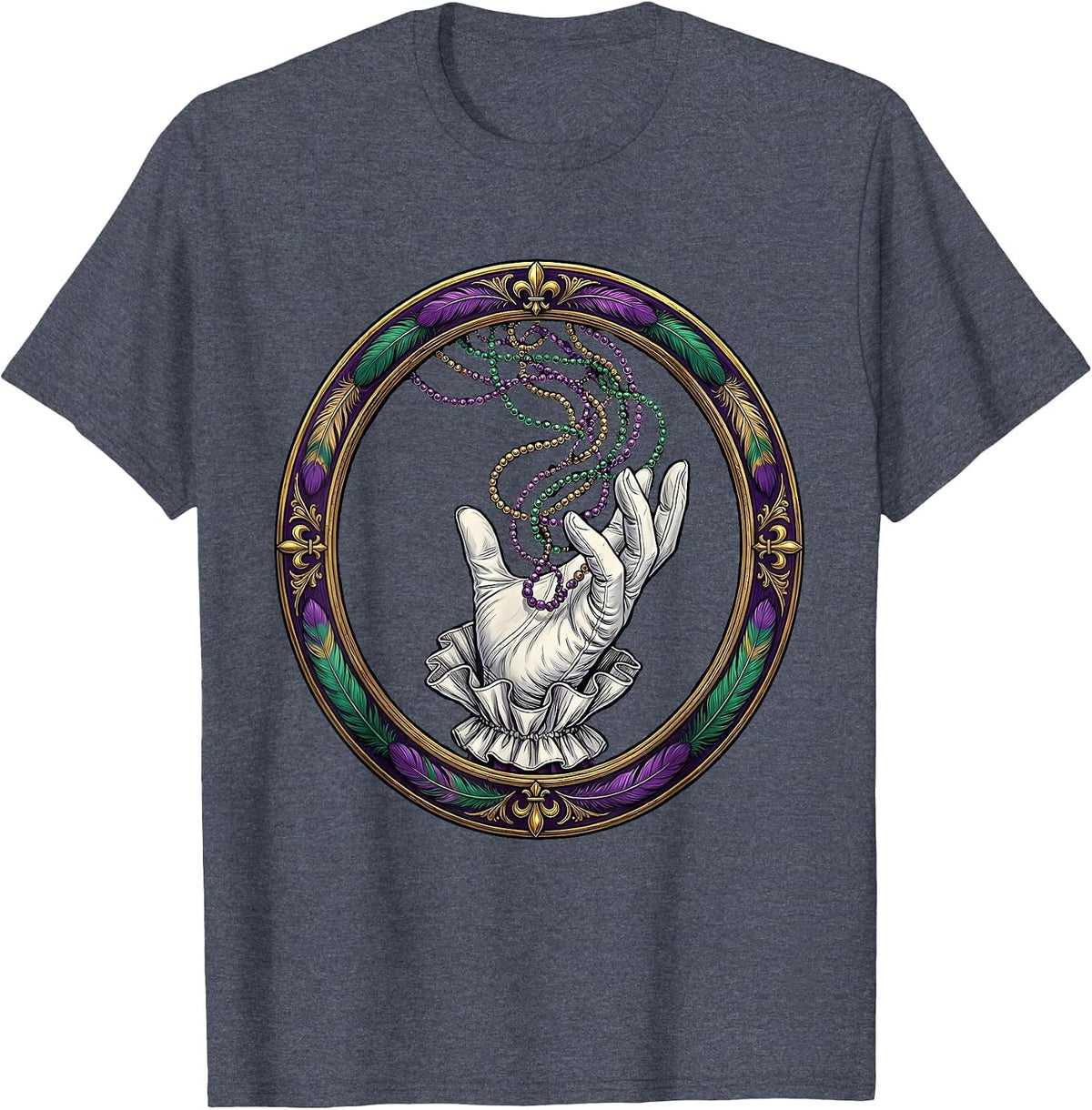 Mardi Gras Bead Toss Festive Celebration Design T-Shirt - Heather Blue