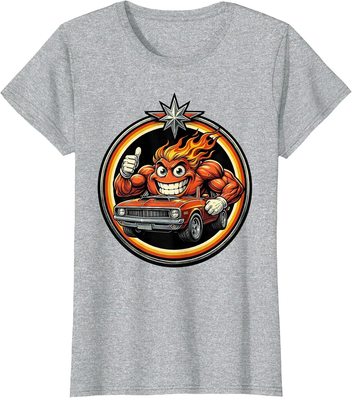 70s Muscle Car Racing Flames Retro Classic Design T-Shirt - Heather Grey