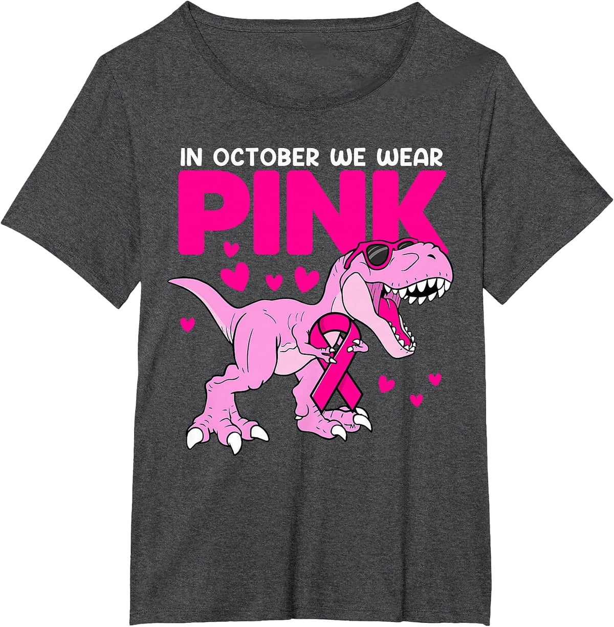 in October We Wear Pink Cute Dinosaur Breast Cancer Boys T-Shirt - Dark Heather Grey