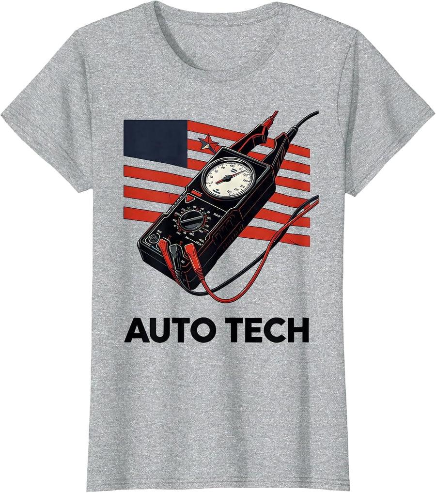 Auto Tech Constructivist Patriotic Mechanic Oilfield Worker T-Shirt - Heather Grey