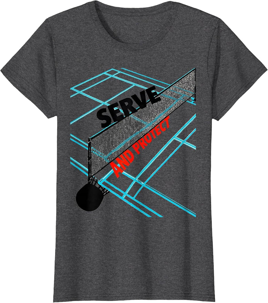 Women's Serve And Protect New Wave Typography Racket Sport Player T-Shirt - Dark Heather Grey