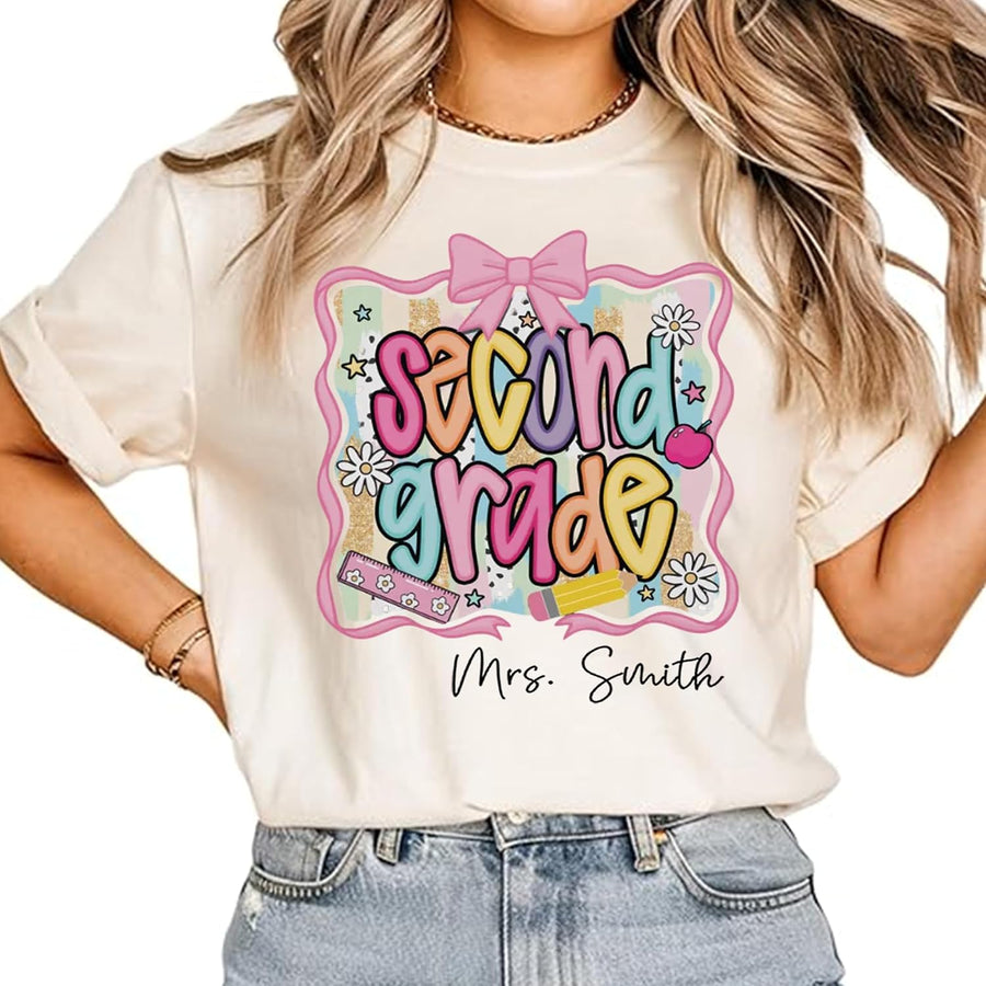 Personalized Second Grade Teacher Shirt, Custom Second Grade Crewneck Sweater, Back to School Shirts, First Day of School