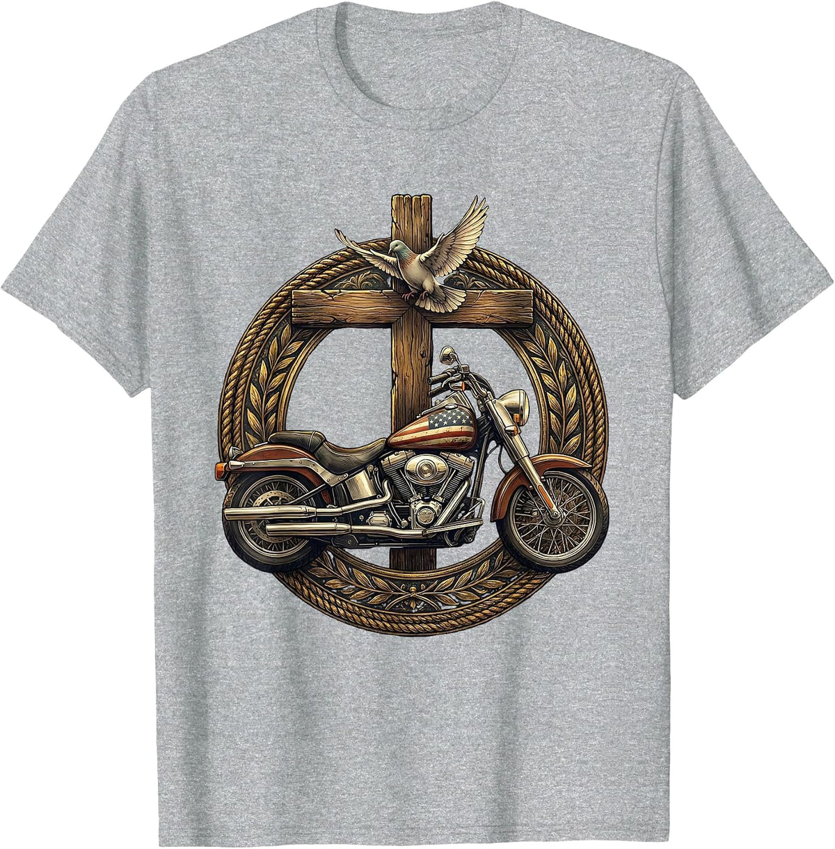 Men's Patriotic Vintage Motorcycle Flag Tank Illustration T-Shirt - Heather Grey