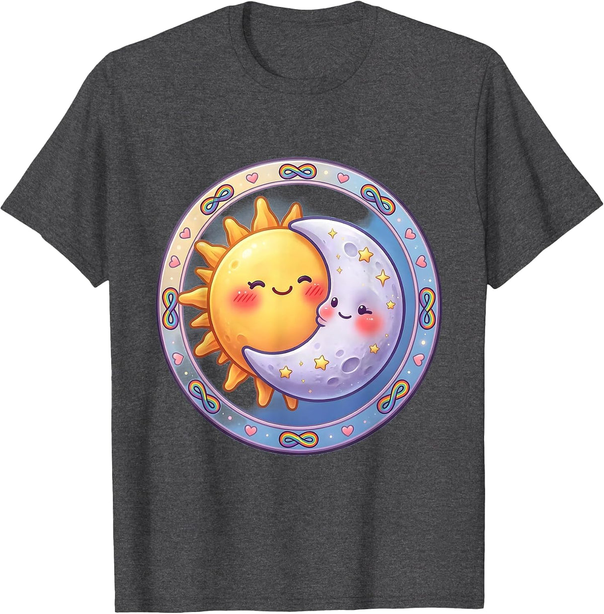 Men's Autism Awareness Sun and Moon Shared Orbit Design T-Shirt - Dark Heather Grey