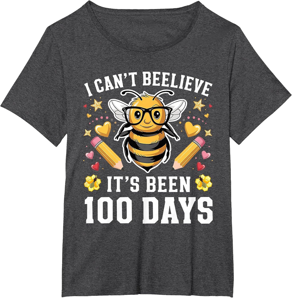 I Can't Believe Its Been 100 Days Funny Bee 100th Day School T-Shirt - Dark Heather Grey