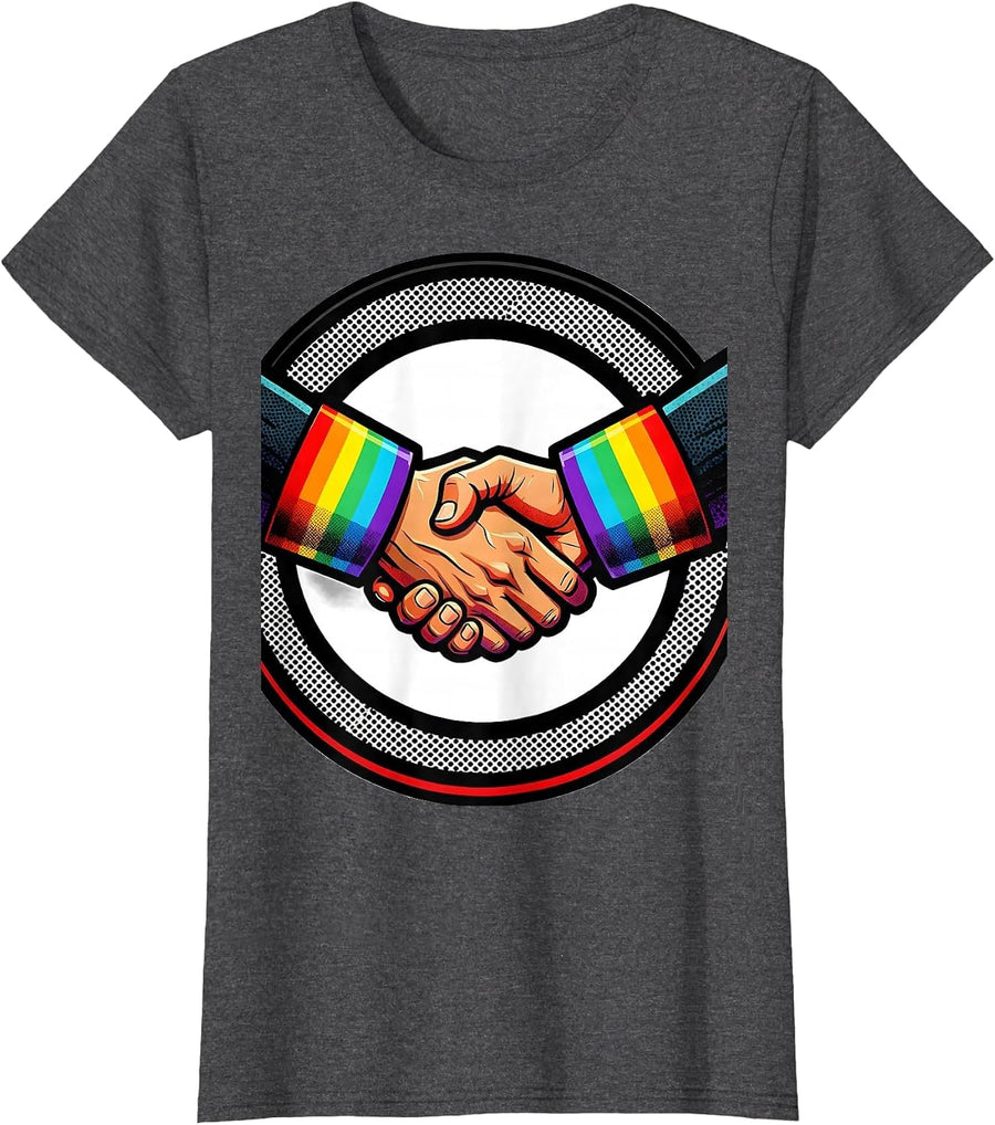 Women's Rainbow Pride Clasped Hands Unity Design T-Shirt - Dark Heather Grey