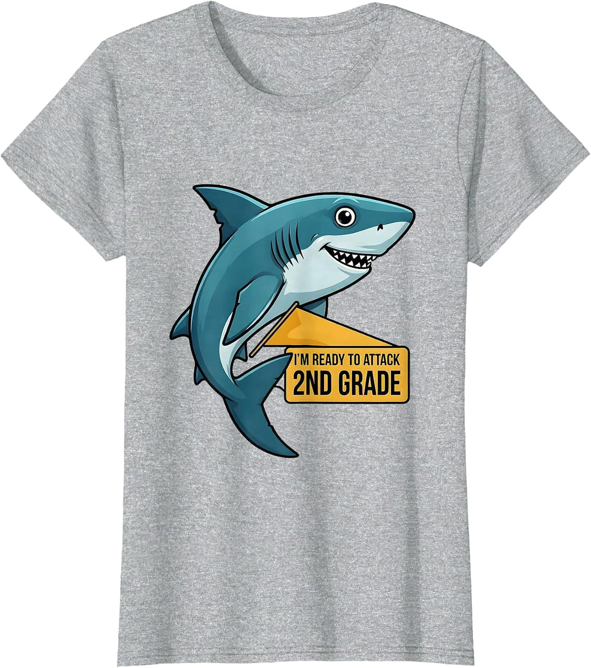Women's I'm Ready To Attack 2nd Grade Funny Shark Back To School T-Shirt - Heather Grey