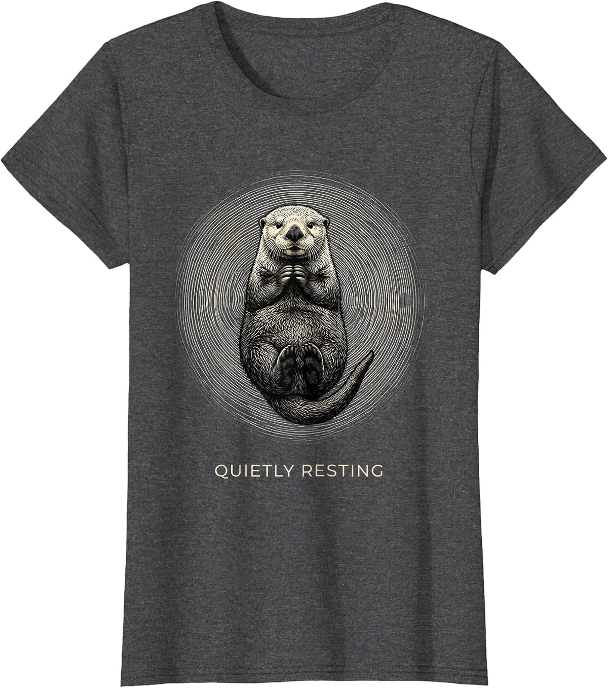 Women's Quietly Resting Tactile Monochrome Otter Animal Lover Humor T-Shirt - Dark Heather Grey