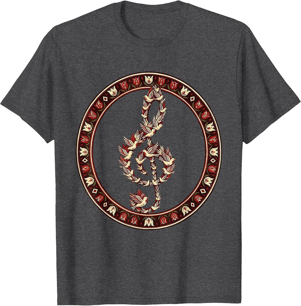 Men's Treble Clef Birds Music Teacher Gift T-Shirt - Dark Heather Grey