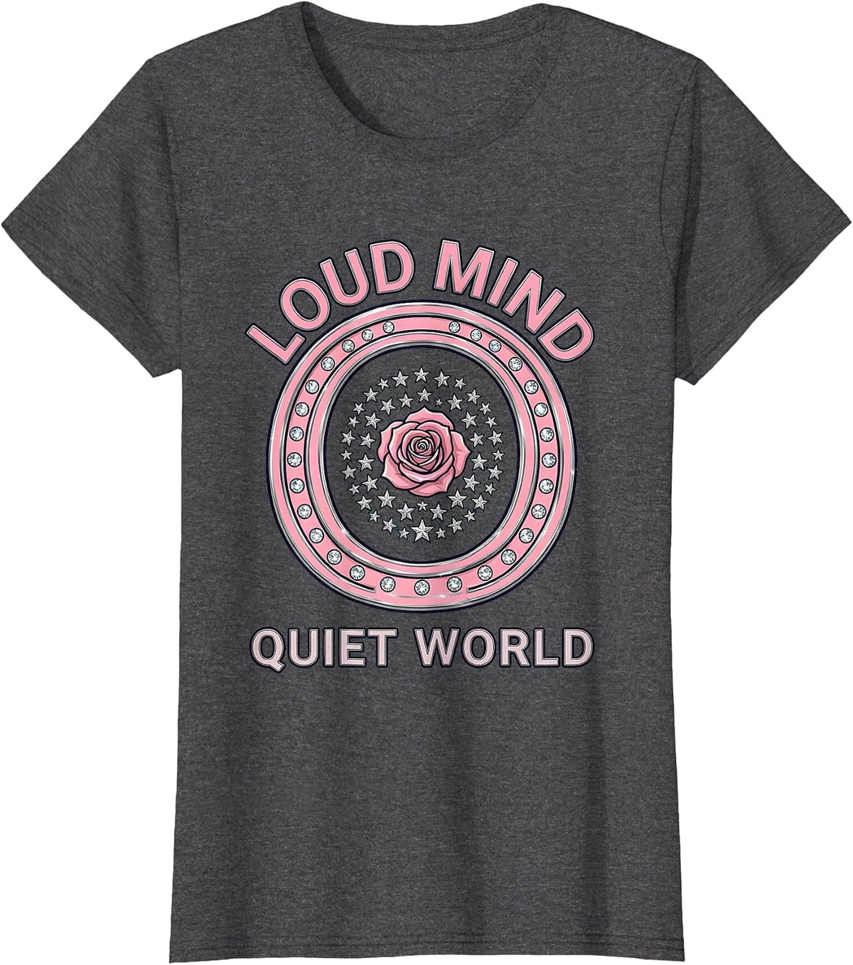 Women's Loud Mind Quiet World Autism Awareness Design T-Shirt - Dark Heather Grey