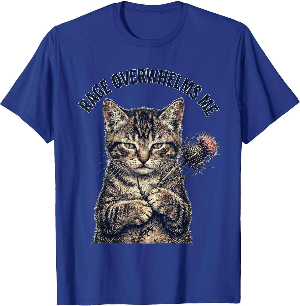 Rage Overwhelms Me Funny Silly Staring Cat Meme Kitten Humor T-Shirt - Royal Blue