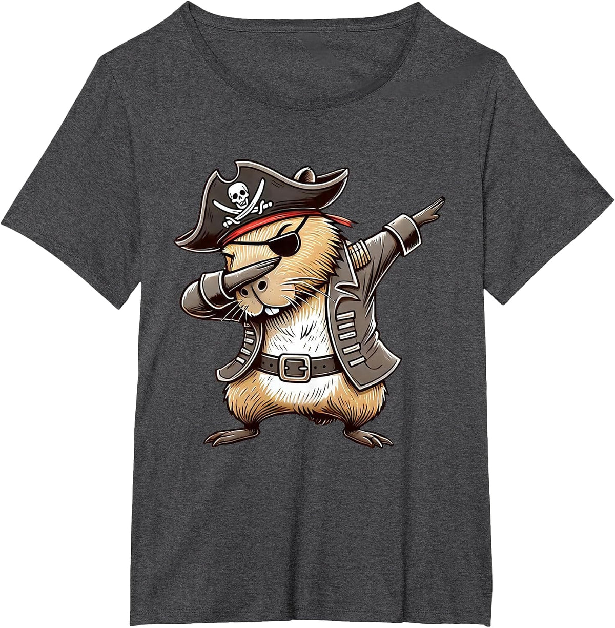 Pirate Capybara Dabbing Halloween Party Costume T-Shirt - Dark Heather Grey