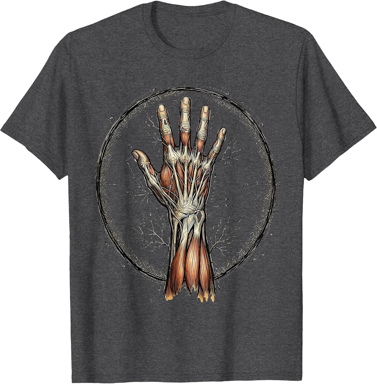 Vintage Arm Tendon Anatomy Chart Physical Therapy T-Shirt - Dark Heather Grey