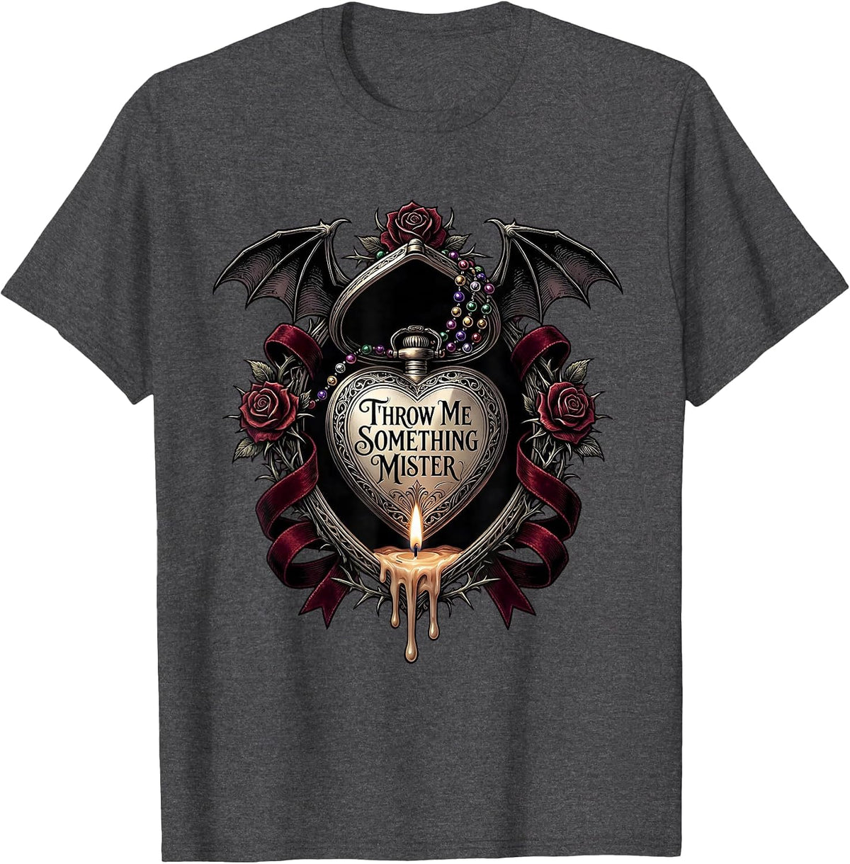 Throw Me Something Mister Mardi Gras Design T-Shirt - Dark Heather Grey
