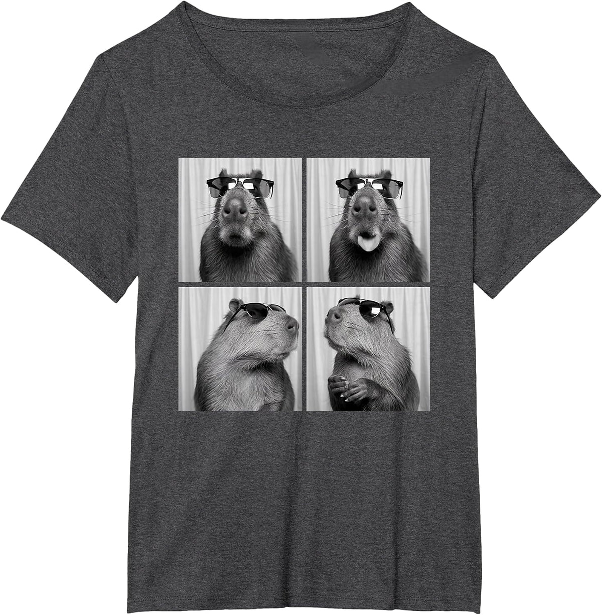Funny Capybara PhotoBooth with Sunglasses, Capybara Photo T-Shirt - Dark Heather Grey