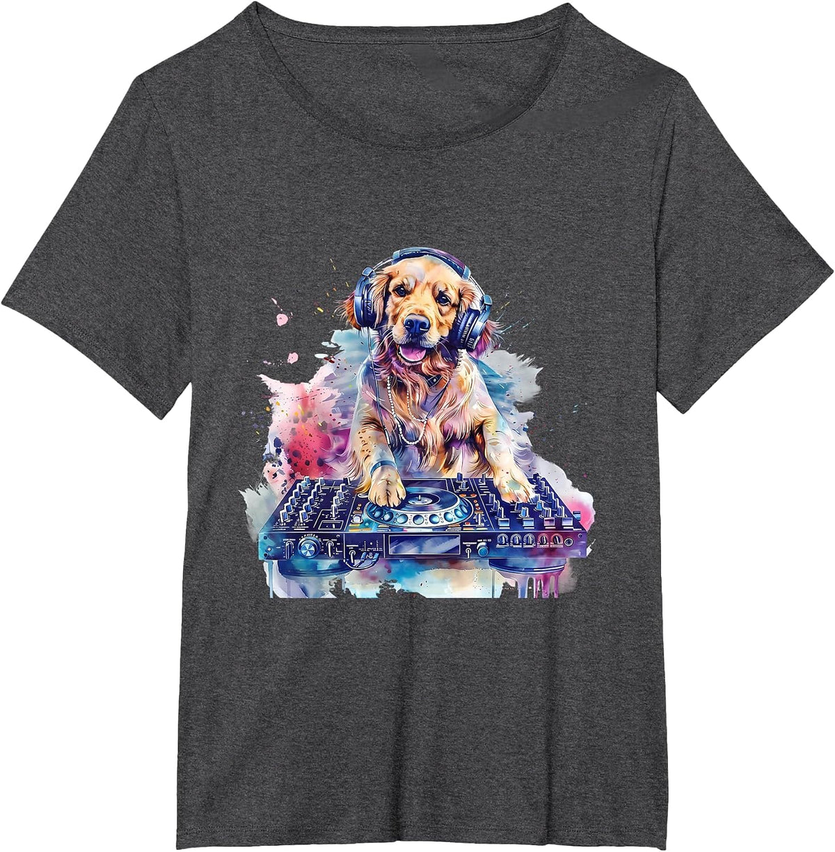 Dog Music DJ EDM Techno Turntable DJ Dog Artwork Beatmaker T-Shirt - Dark Heather Grey