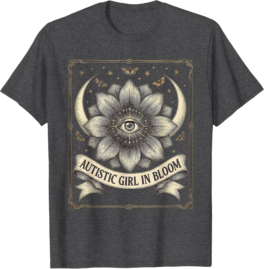 Men's Autistic Girl In Bloom Autism Awareness Design T-Shirt - Dark Heather Grey