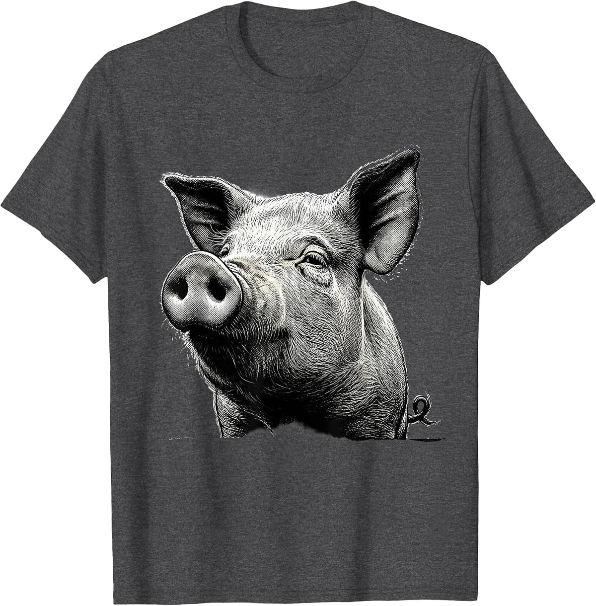 Oversized Pig Head Cute Farm Animal Lover Humor T-Shirt - Dark Heather Grey