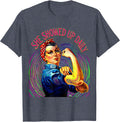 She Showed Up Daily Rosie The Riveter Design T-Shirt - Heather Blue