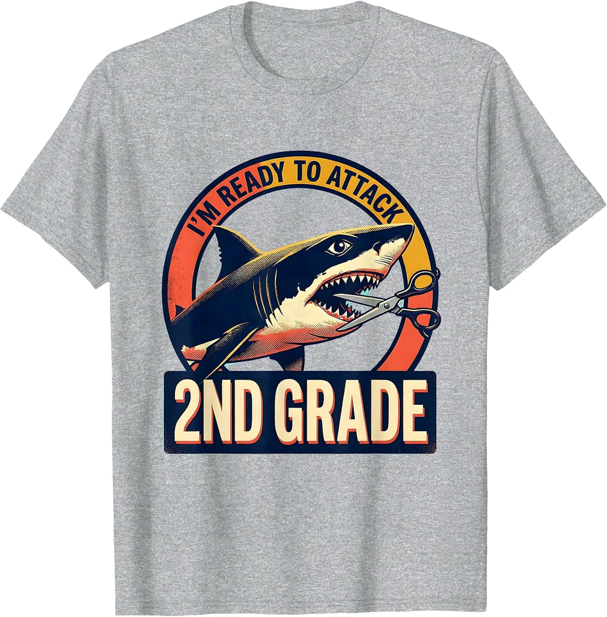 Men's I'm Ready To Attack 2nd Grade Funny Shark Back to School T-Shirt - Heather Grey