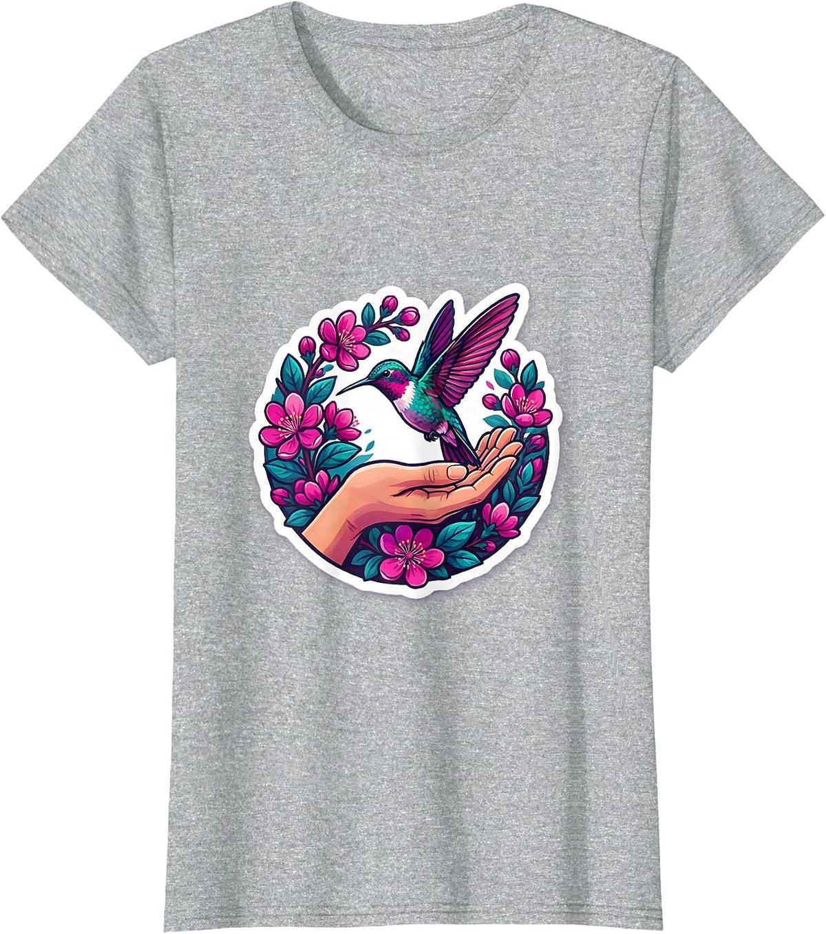 Autism Awareness Hummingbird Open Hand Design T-Shirt - Heather Grey