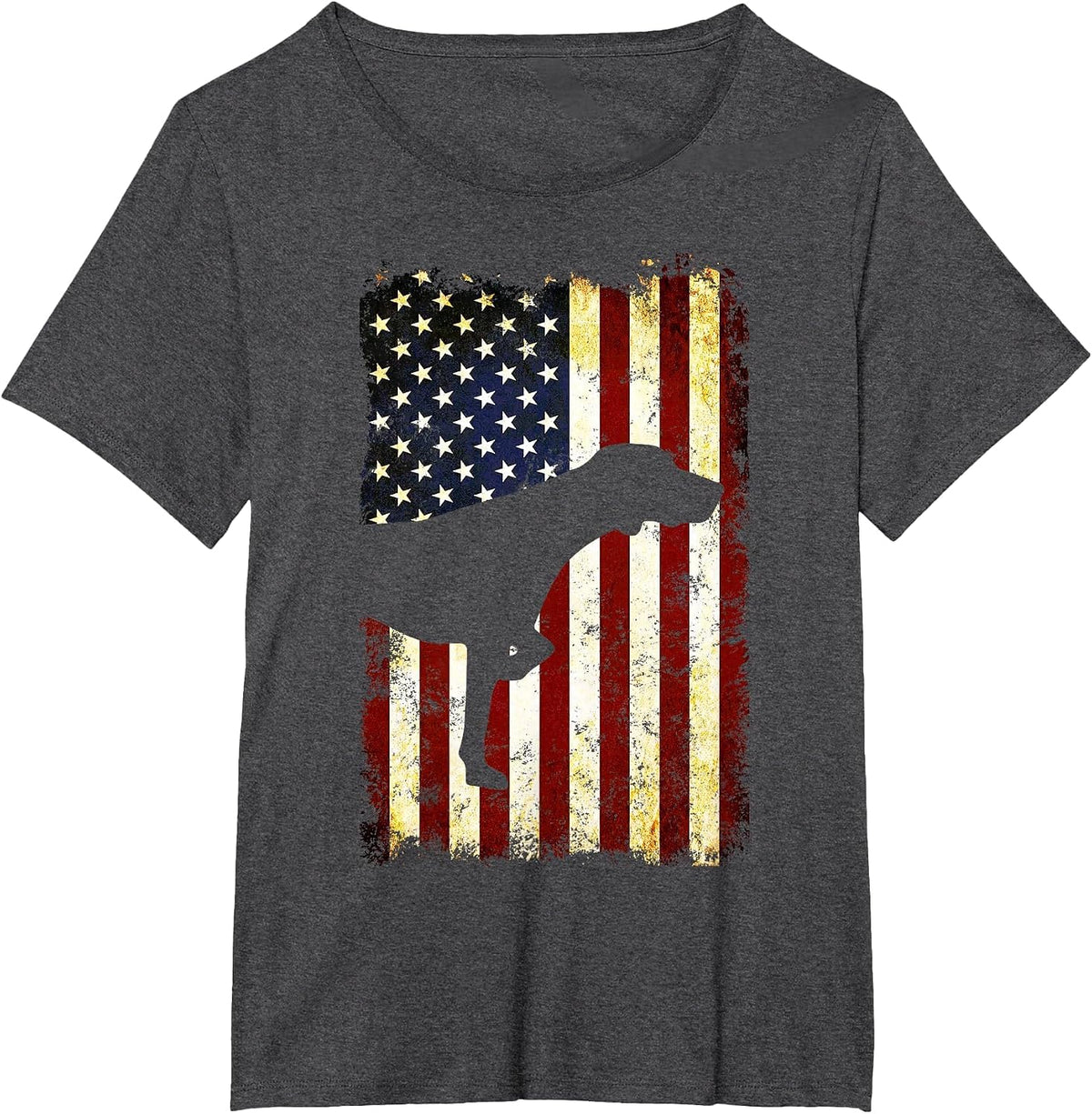 German Shorthaired Pointer Silhouette American Flag T-Shirt - Dark Heather Grey