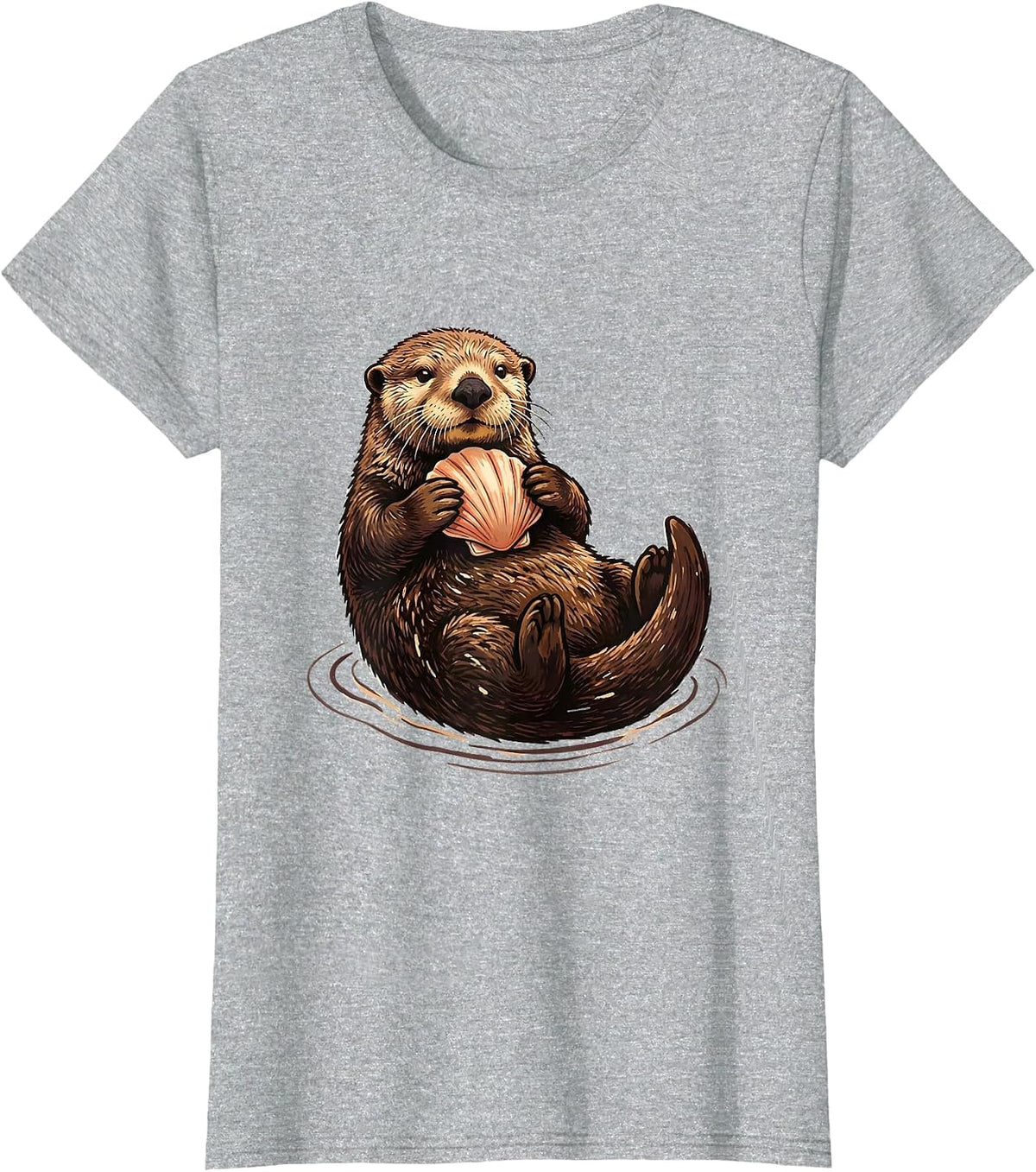 Sea Otter Hugging Shell Cute Otter Lover Humor T-Shirt - Heather Grey