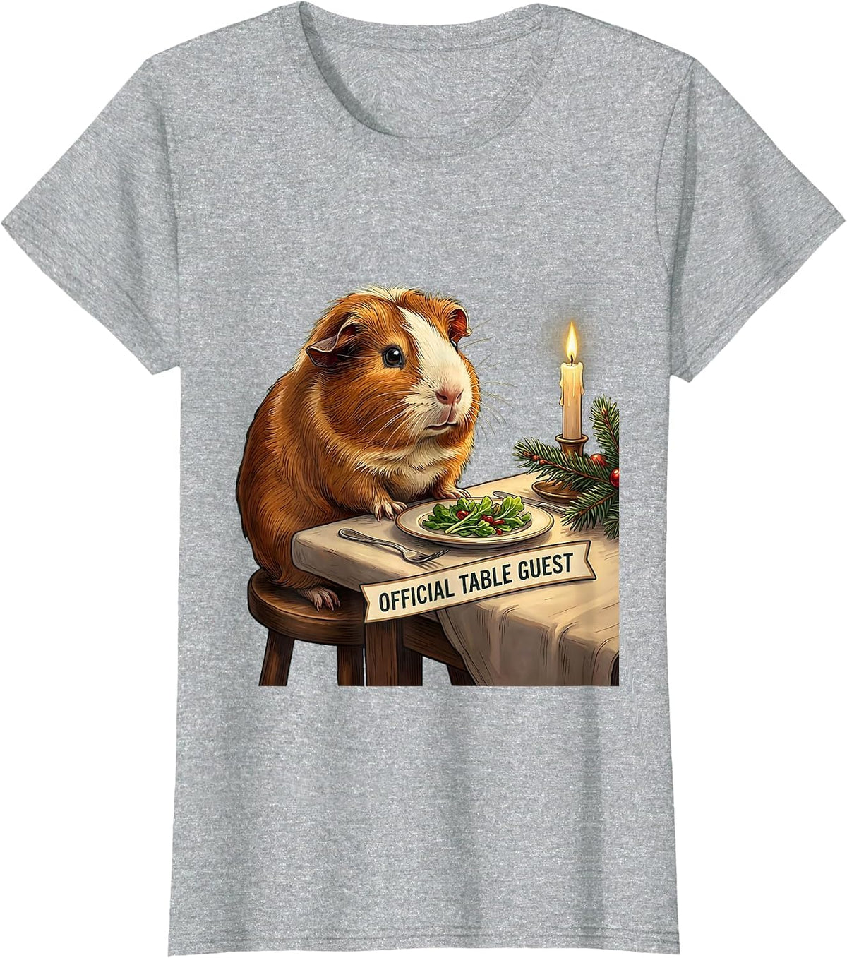 Women's Official Table Guest Funny Guinea Pig Christmas Pet Lover T-Shirt - Heather Grey