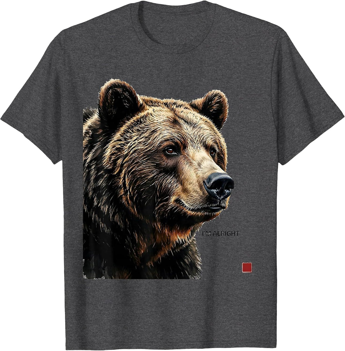 Men's I'm Alright Retro Bear Wildlife Novelty Animal Lover Humor T-Shirt - Dark Heather Grey