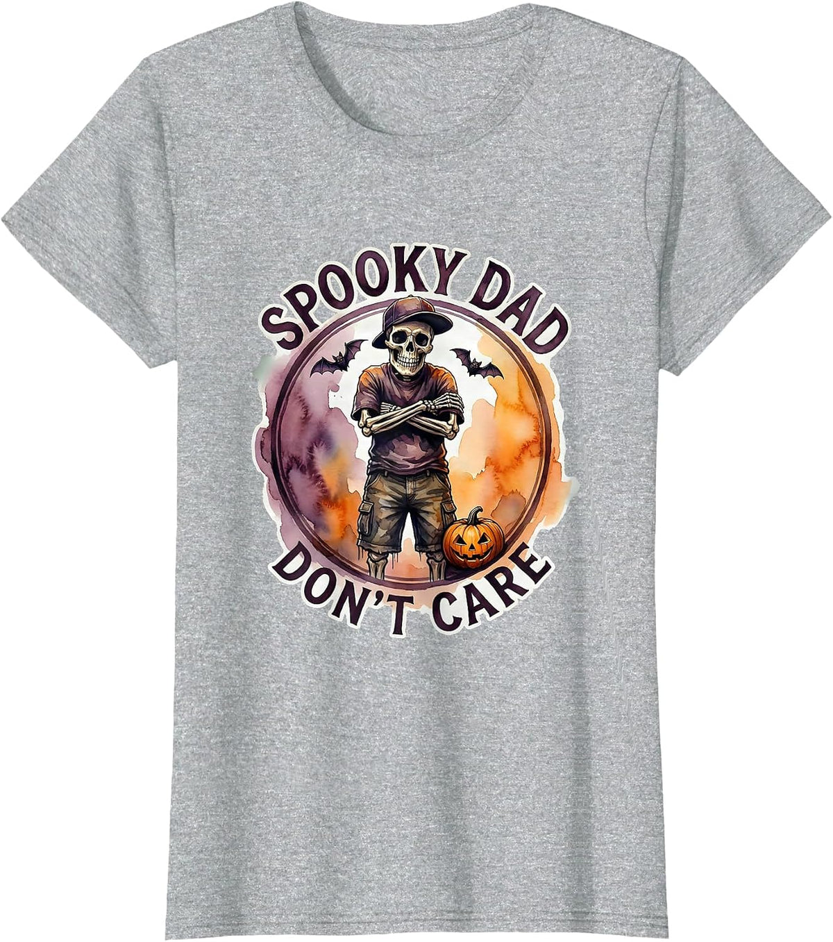 Spooky Dad Don't Care Halloween Dad Design T-Shirt - Heather Grey