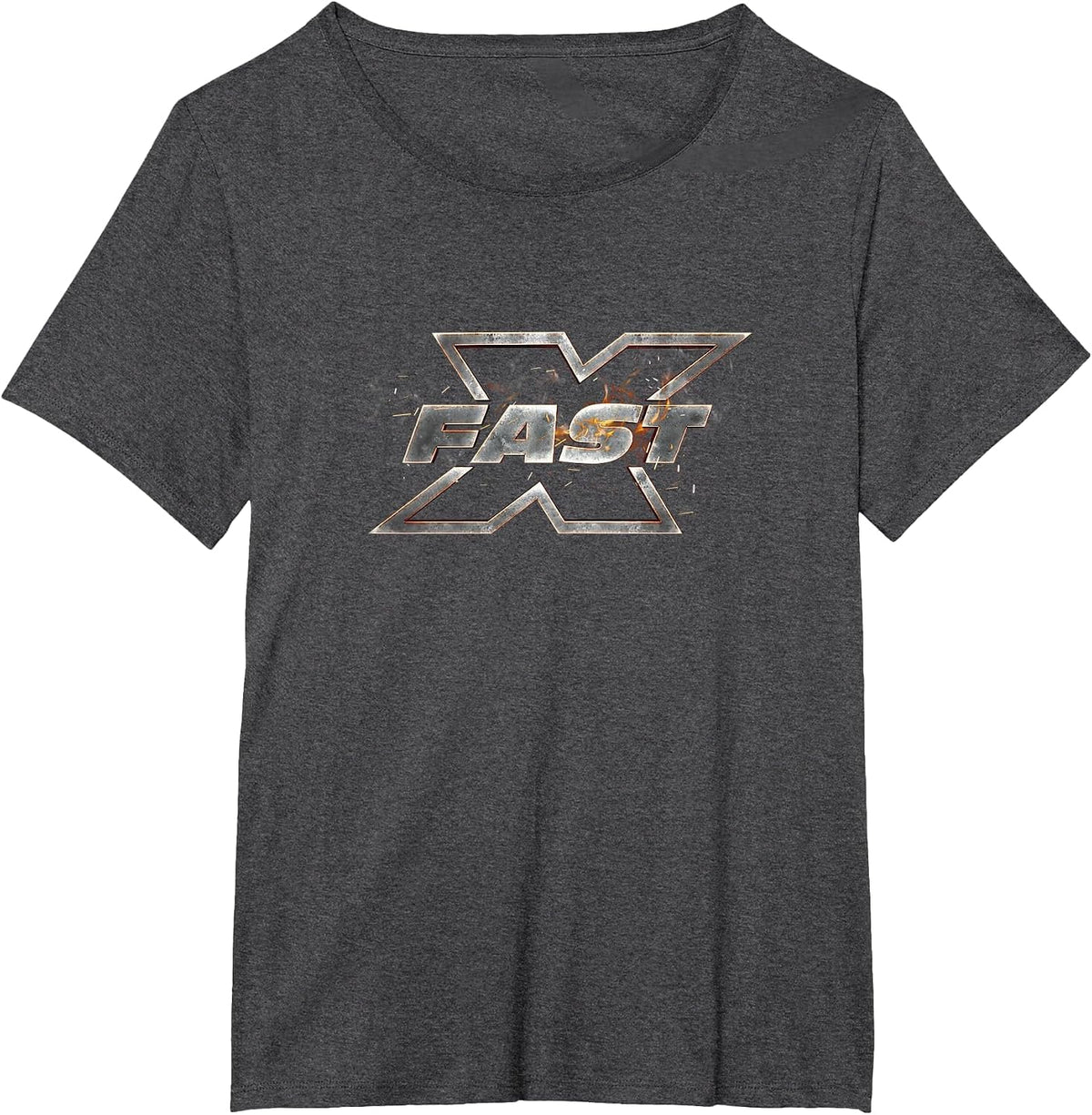 Fast X Flaming Metallic Brand Title Movie Logo T-Shirt - Dark Heather Grey