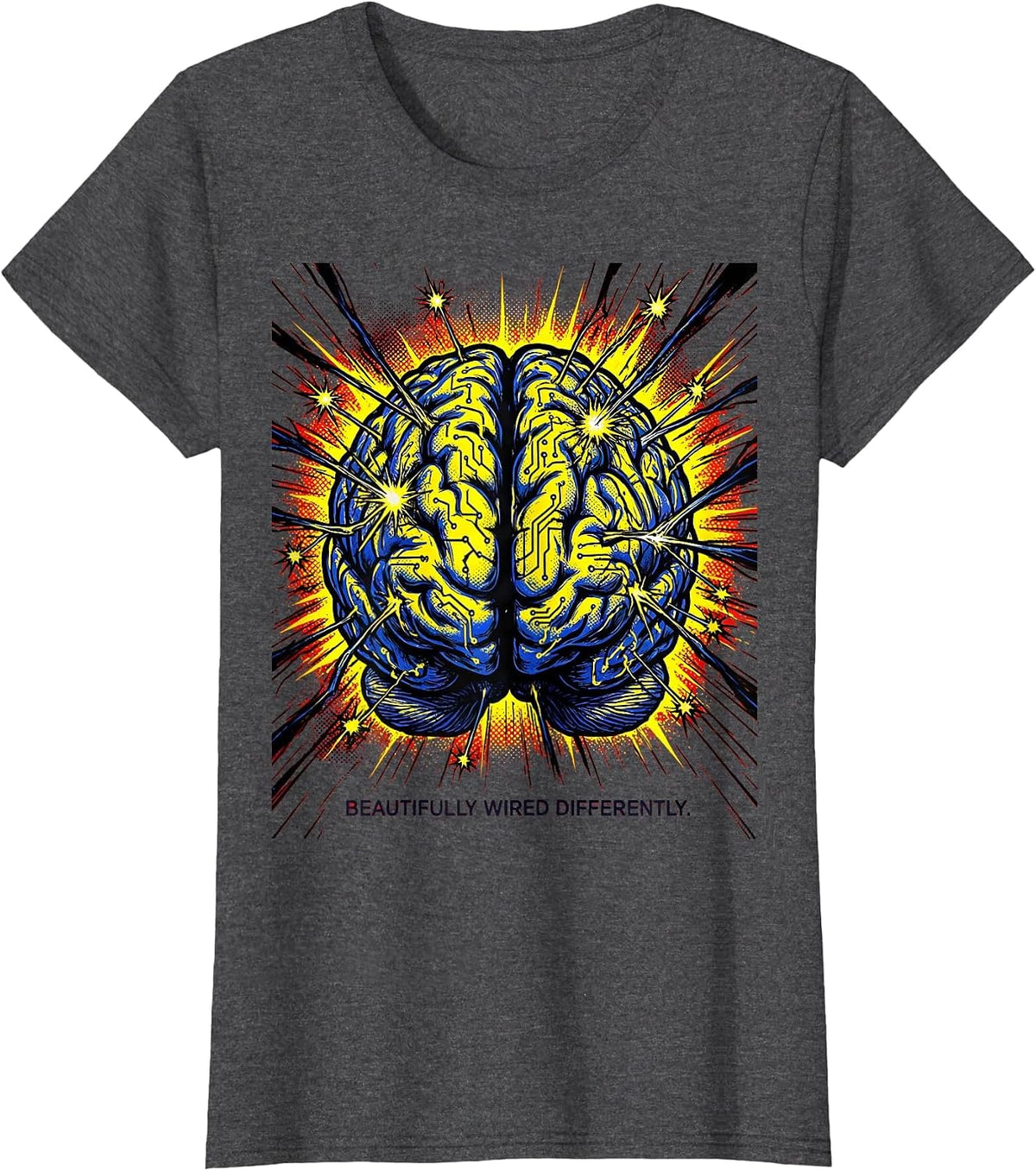 Women's Beautifully Wired Differently Neurodiversity Design T-Shirt - Dark Heather Grey