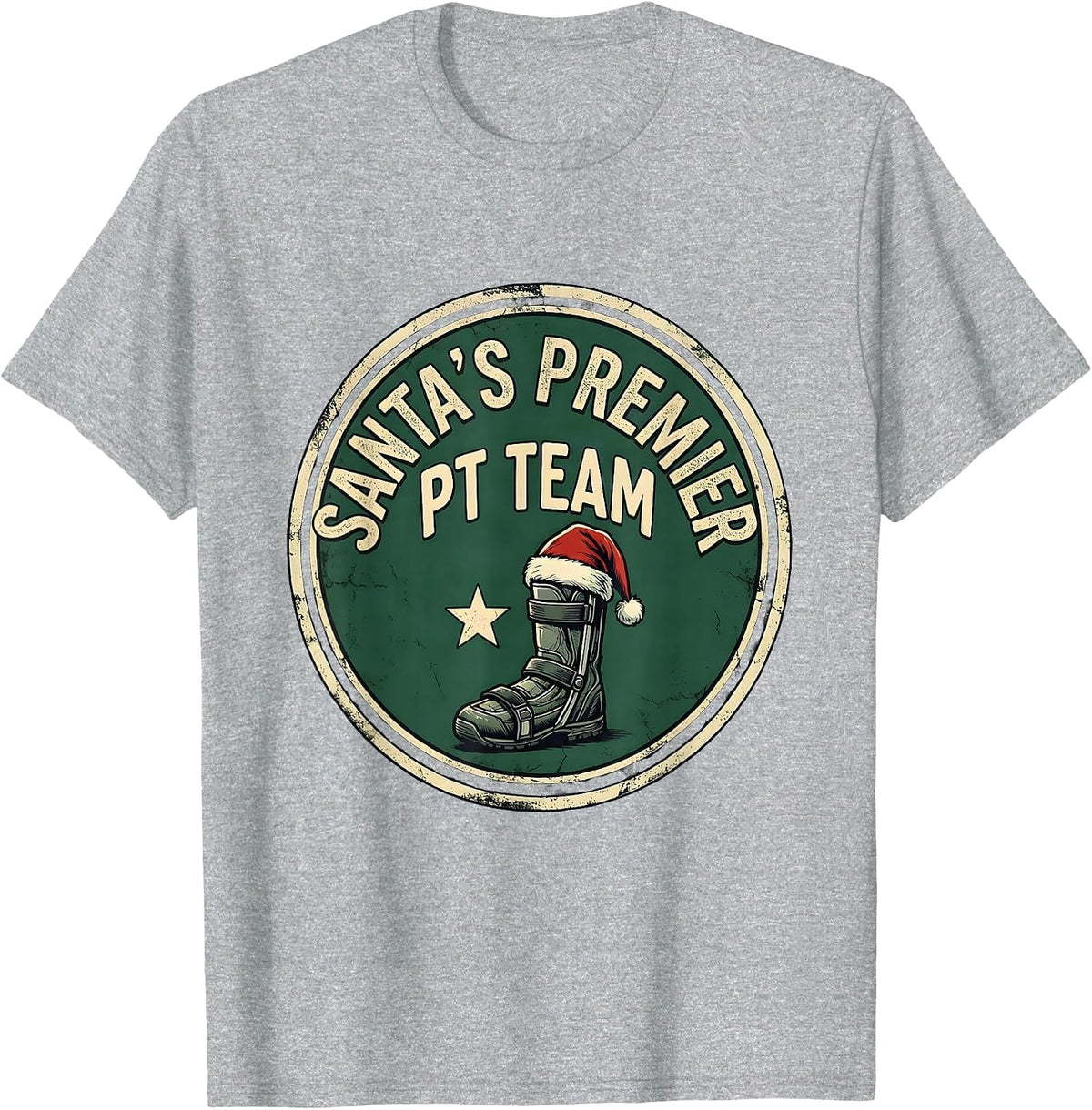 Men's Santa's Premier PT Team Vintage Physical Therapist Christmas T-Shirt - Heather Grey